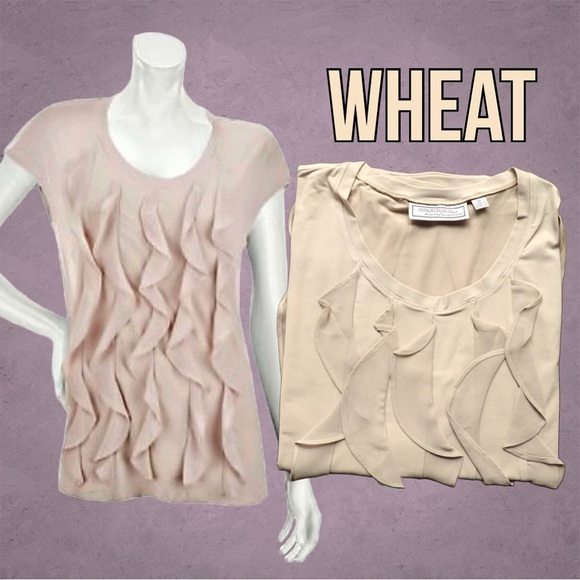 George Simonton Extended Shoulder Ruffle Front Knit Top, NWT 2X Wheat A232734 - Picture 1 of 9